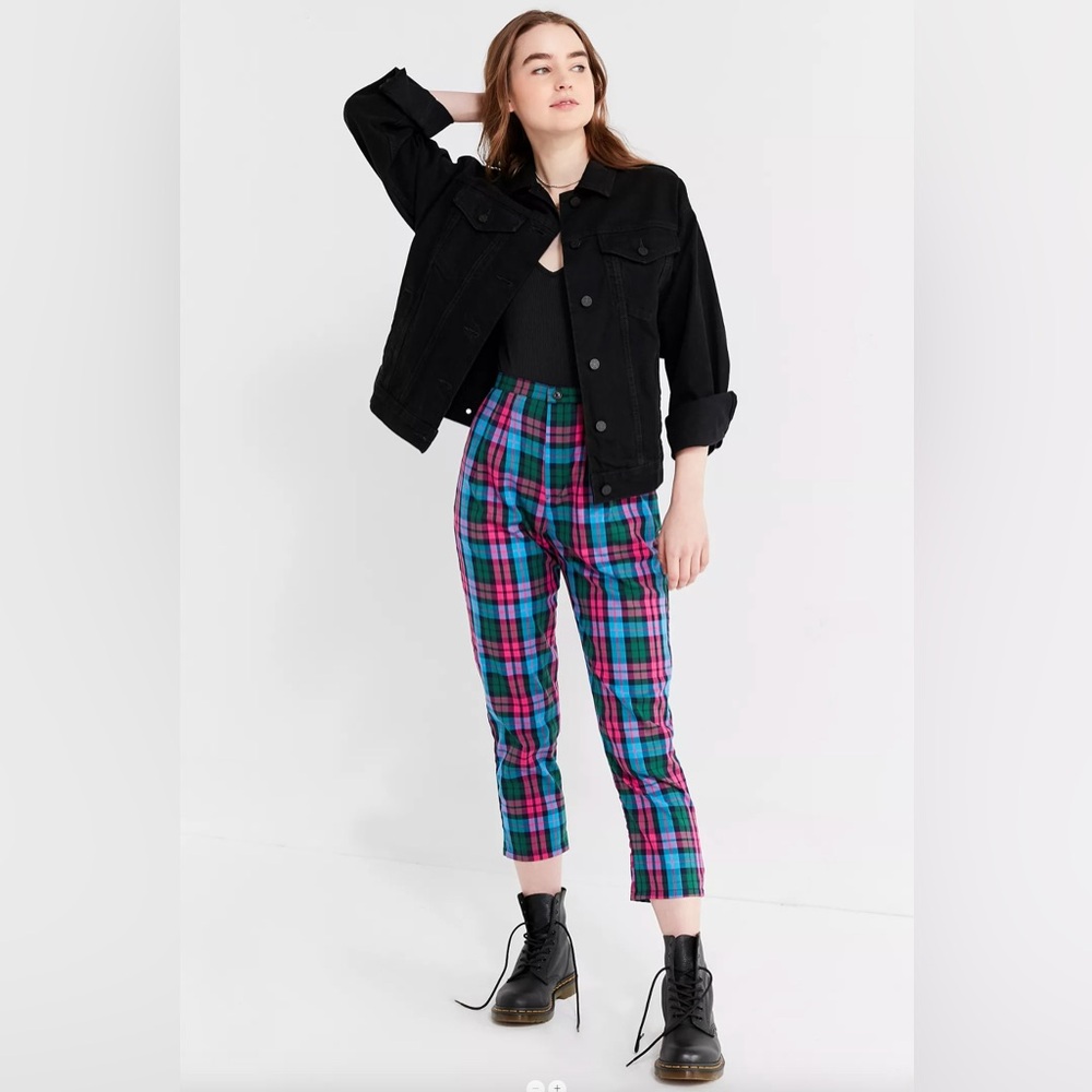 Urban Outfitters Blue Pink Tartan Trousers